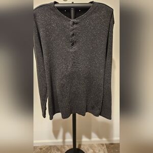 SKETCHERS WHITE SPECKLED CHARCOAL PULLOVER RIB KNIT MEN'S SHIRT SIZE LARGE